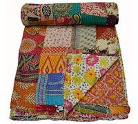 Estationeryhouse Indian Vintage patchwork Kantha Quilt Handmade Throw Reversible Blanket Bedspread Cotton Fabric BOHEMIAN quilt king size 90" x 108"
