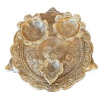 Estationeryhouse Traditional Handcrafted Brass Puja Thali - Elegant Decorative Plate for Daily Worship and Festive Occasions, 2 Bowl