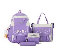 ESTCNK 4pcs Cartoon Nylon School Backpack Shoulder Bags Travel Daypacks Bookbag Pencil for Case