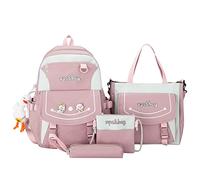 ESTCNK 4pcs Cartoon Nylon School Backpack Shoulder Bags Travel Daypacks Bookbag Pencil for Case