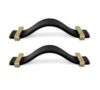 ESTDKMNOS Hidden Kitchen Cupboard Edge Pulls， Leather Furniture Handles 2Pcs Black Concealed Pull Brass Nuts Hole Distance 96-160mm(4,Hole Distance 160mm)