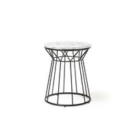 Este circular side table with black wire frame and Carrara marble effect top