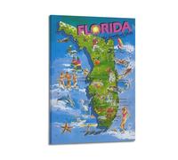 ESTE Florida Tourism Cartoon Map The Sunshine State Poster Decorative Painting Canvas Modern Art Picture 12x18inch(30x45cm)