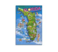ESTE Florida Tourism Cartoon Map The Sunshine State Poster Decorative Painting Canvas Modern Art Picture 24x36inch(60x90cm)