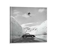 ESTE Vintage Car Poster Ski Jump Over The Car Poster Decorative Painting Canvas Wall Posters And Art Picture Print Modern Family Bedroom Decor Posters 28x28inch(70x70cm)