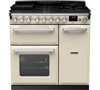 Rangemaster Estel Deluxe ESDL90DFPPCR/CM1 90cm wide Dual Fuel Range Cooker with Gas Hob - Cream / Chrome - A/A Rated, Cream