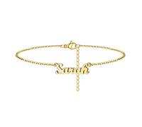 Estendly Personalized Name Anklet Bracelet 14K Gold Plated Made with Sarah Name Link Chain Anklet Gift for Women, 9"