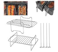 Esteopt 2 Pack Air Fryer Rack Air Fryer Accessories Compatible with Ninja Food Dual Zone Air Fryer [AF300UK] [AF400UK] 304 Stainless Steel, Silver (AF-20202)