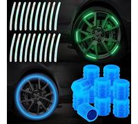 Esteopt 20PCS Dust Caps for Car Tyres, Fluorescent Tire Valve and stickers, Universal Fashion Luminous Tyre General Cars SUV Motorbike Trucks Bicycle decor(Blue)
