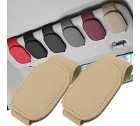 Esteopt 2Pack Car Sunglasses Holder Glasses Hanger Clip for Car Sun Visor with Magnetic Leather Adsorption (Beige)