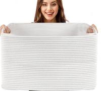Esteopt 85L Extra Large Storage Baskets with Handles - Heavy Duty Cloth Foldable Organizer Box for Toys, Blankets, Seasonal Clothes - Collapsible Space Saving Design (60*40*35cm) (White)