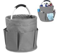 Esteopt Cleaning Caddy with Handle,Tool Bag with Handle,Cleaning Caddy Organiser,17L Bucket Tool Organizer Bag,Collapsible Garden Small Tools Bag,cleaning hamper basket,Multi pocket Craft (Grey)