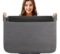 Esteopt Extra Large 65L Foldable Storage Baskets with Handles - Heavy Duty Cloth Organizer Box for Toys, Blankets, Seasonal Clothes - Collapsible Space Saving Design (55x38x30cm) (Dark grey)