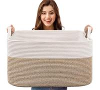 Esteopt Extra Large 65L Foldable Storage Baskets with Handles - Heavy Duty Cloth Organizer Box for Toys, Blankets, Seasonal Clothes - Collapsible Space Saving Design (55x38x30cm) (White Flaxen)