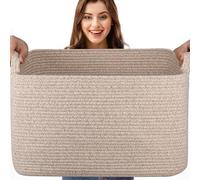 Esteopt Extra Large 65L Foldable Storage Baskets with Handles - Heavy Duty Cloth Organizer Box for Toys, Blankets, Seasonal Clothes - Collapsible Space Saving Design (55x38x30cm) (Flaxen)