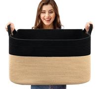 Esteopt Extra Large 65L Foldable Storage Baskets with Handles - Heavy Duty Cloth Organizer Box for Toys, Blankets, Seasonal Clothes - Collapsible Space Saving Design (55x38x30cm) (Black+Yellow)