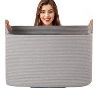 Esteopt Extra Large 65L Foldable Storage Baskets with Handles - Heavy Duty Cloth Organizer Box for Toys, Blankets, Seasonal Clothes - Collapsible Space Saving Design (55x38x30cm) (Light grey)