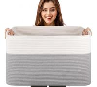 Esteopt Extra Large 65L Foldable Storage Baskets with Handles - Heavy Duty Cloth Organizer Box for Toys, Blankets, Seasonal Clothes - Collapsible Space Saving Design (55x38x30cm) (White Light grey)