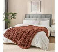 Esterra Chunky Knit Blanket Throw, 100% Handmade Chenille Throw Blanket 50"x60", Soft Thick Yarn Cable Knit Crochet Throw Blanket Rope Knot Throw for Couch Bed Sofa, Copper Brown