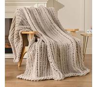 Esterra Chunky Knit Blanket Throw 40"x50", 100% Hand Knitted Chenille Throw Blanket, Cozy Soft Thick Cable Knit Throw Large Rope Knot Crochet Throw Blanket for Sofa Couch Bed, Beige/Linen