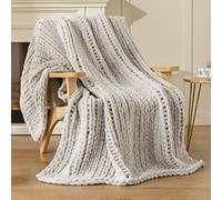 Esterra Chunky Knit Blanket Throw 50"x60", 100% Hand Knitted Chenille Throw Blanket, Cozy Soft Thick Cable Knit Throw Large Rope Knot Crochet Throw Blanket for Sofa Couch Bed, Light Gray