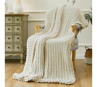 Esterra Chunky Knit Throw Blanket Newly Upgraded Heavy Tighter Version, Handmade Chenille Throw Super Soft, Thick Yarn Cable Knit Crochet Throw Blanket for Couch Bed Sofa (50"x60" Cream White)