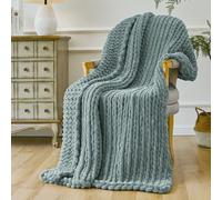 Esterra Chunky Knit Throw Blanket Newly Upgraded Heavy Tighter Version, Handmade Chenille Throw Super Soft, Thick Yarn Cable Knit Crochet Throw Blanket for Couch Bed Sofa (50"x60" Chambray Blue)