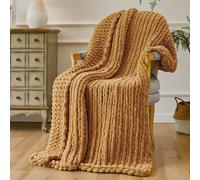 Esterra Chunky Knit Throw Blanket Newly Upgraded Heavy Tighter Version, Handmade Chenille Throw Super Soft, Thick Yarn Cable Knit Crochet Throw Blanket for Couch Bed Sofa (50"x60" Mustard Yellow)