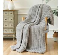 Esterra Chunky Knit Throw Blanket Newly Upgraded Heavy Tighter Version, Handmade Chenille Throw Super Soft, Thick Yarn Cable Knit Crochet Throw Blanket for Couch Bed Sofa (50"x60" Light Grey)