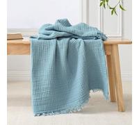 Esterra Muslin Blanket 50"x65" Easy Washed Cotton Blanket, All Seasons Soft Cozy Breathable 4-Layer Gabardine Blanket for Bed Sofa, Sky Blue