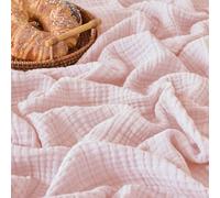 Esterra Muslin Blanket Twin Size Cozy Soft Lightweight Pre-Washed Cotton Blanket, All Season Breathable 4-Layer Gauze Blanket Throw for Couch Bed, Light Pink, 66x90 Inches