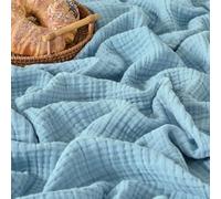 Esterra Muslin Throw Blanket 108"x90" Lightweight Pre-Washed Cotton Blanket, All Season Soft Cozy Breathable 4-Layer Gauze Throw Blanket for Sofa Couch Bed, Sky Blue
