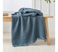 Esterra Muslin Throw Blanket 50"x65" Lightweight Pre-Washed Cotton Blanket, All Season Soft Cozy Breathable 4-Layer Gauze Throw Blanket for Sofa Couch Bed, Blue Mirage