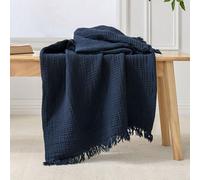 Esterra Muslin Throw Blanket 50"x65" Lightweight Pre-Washed Cotton Blanket, All Season Soft Cozy Breathable 4-Layer Gauze Throw Blanket for Sofa Couch Bed, Navy Blue