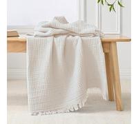 Esterra Muslin Throw Blanket 50x65 Inches Cozy Soft Lightweight Pre-Washed Cotton Blanket, All Season Breathable 4-Layer Gauze Blanket Throw for Sofa Couch Bed, Ivory