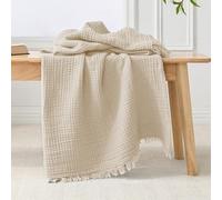 Esterra Muslin Throw Blanket 50x65 Inches Cozy Soft Lightweight Pre-Washed Cotton Blanket, All Season Breathable 4-Layer Gauze Blanket Throw for Sofa Couch Bed, Neutral