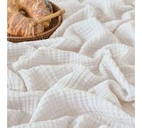 Esterra Muslin Twin Size Cozy Soft Lightweight Pre-Washed Cotton Blanket, All Season Breathable 4-Layer Gauze Blanket Throw for Couch, Bed, Ivory, 66x90 Inches
