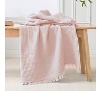 Esterra Premium Cotton Muslin Throw Blanket Cozy Breathable, All Season 4-Layer Lightweight Gauze, Pre-Washed Supersoft Throw Blanket for Bed Sofa Couch (Light Pink 50x65 Inches)