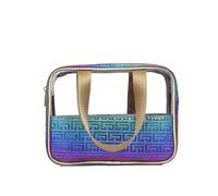 Esther Clear Travel Makeup Bag, Pink Geometric Pattern, PVC Cosmetic Tote with Handle, Blue, Modern Geometric