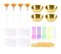 Esthetician Supplies for Facials Set 4 Facial Headbands 4 Golden Esthetician Bowls 10 Facial Mud Mask Applicator 12 Compressed Facial Sponges 4 Cosmetic Brushes Fan Brush (34 Pcs Set)