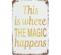 Esthis Is Where The Magic Happens Inspirational Quote Home Decor Funny Novelty Kitchen Bar Club Garage Garden Bathroom Vintage Wall Art Decor Metal Sign Poster 8X12 Inches