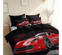 Estilo De Renderizado 3D Coche Deportivo Juego de Funda Nordica, Cama 90-180 x 220 cm, Negro Funda Edredon Microfibra, y 2 Fundas de Almohada, con Cremallera, Hipoalergenica