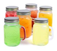 Estilo Mason Jar Mugs with Handles Old Fashioned Drinking Glass Set 6, 16 oz Each