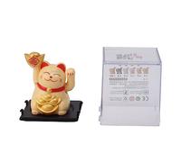 Estink Solar Powered Wealth Fortune Cat Ornament with Waving Arm for Desk Office Home Decoration (Yellow)