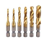 Estink Tap and Die Set, 6Pcs Metric Thread Tap Drill Bits Set M3 M4 M5 M6 M8 M10 Titanium Coated HSS Drill and Tap Bits 1/4" Hex Shank Fluted Screw Thread Plug Tap Use for Tapping Various Threads