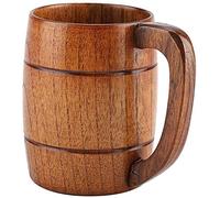 Estink Wooden Beer Mug, 350ml Handmade Retro Tankard Pint Cup with Handle - Classic Brown Design for Oktoberfest, Home & Office Use