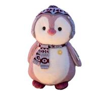 ESTINTENG Little Penguin Doll Cute Christmas Scarf Hat Comfort Doll Plush Pendant-Pink Penguin-20cm【0.11kg】