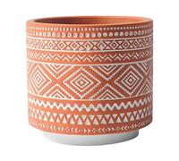 ESTINTENG Nordic Style Bohemian Geometric Pattern Cement Breathable Flower Pot Cactus Succulent Indoor Homestay Flower Pot-Upper Pottery red and Lower white-13.5 * 13.5 * 11.5cm (excluding disc)