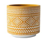 ESTINTENG Nordic Style Bohemian Geometric Pattern Cement Breathable Flower Pot Cactus Succulent Indoor Homestay Flower Pot-Upper Yellow and Lower white-13.5 * 13.5 * 11.5cm (excluding disc)