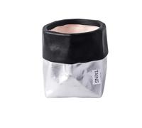 ESTINTENG Nordic Style, Light Luxury, Creative and Personalized Ceramic Flower Pots, Cowhide Paper Bags, Succulent Cacti, Green Plants, and Potted Plants-Upper Black+Lower silver-10.5 * 10.5 * 10.8CM